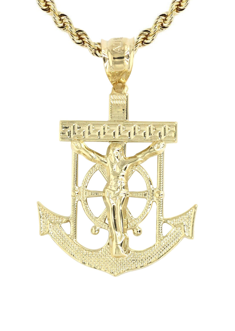 10K Yellow Gold Jesus Anchor Necklace | Appx. 12.6 Grams