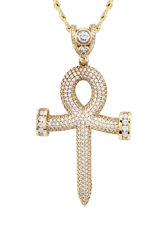 10K Yellow Gold Ankh Necklace | Small 11 Grams - Large 21 Grams