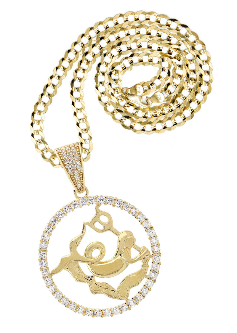 10K Yellow Gold Zodiac Aquarius Necklace | Appx. 17.1 Grams