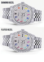 Diamond Mens Rolex Datejust Watch 16200  | 36MM | Full Diamond Color Arabic Dial | Jubilee Band