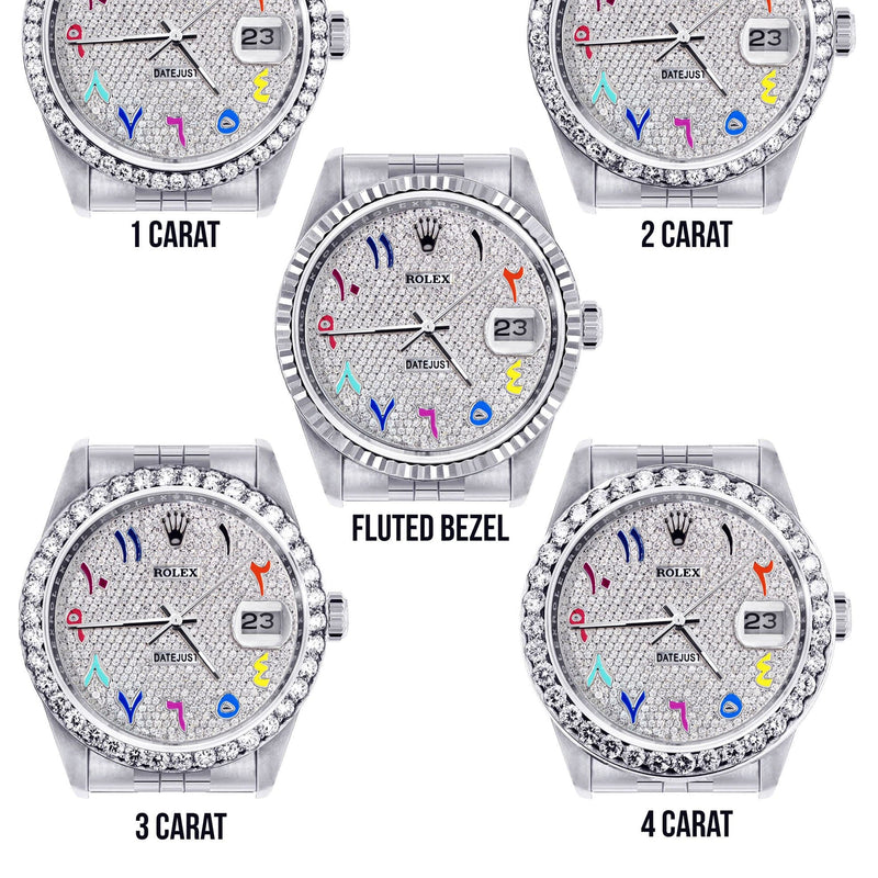 Diamond Mens Rolex Datejust Watch 16200  | 36MM | Full Diamond Color Arabic Dial | Jubilee Band
