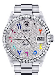 Diamond Mens Rolex Datejust Watch 16200  | 36MM | Full Diamond Color Arabic Dial | Oyster Band