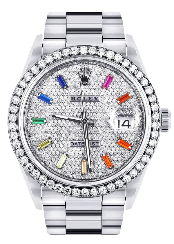 Diamond Rolex Datejust Watch 16200 | 36MM | Diamond Color Baguettes Dial | Stainless Steel | Oyster Band