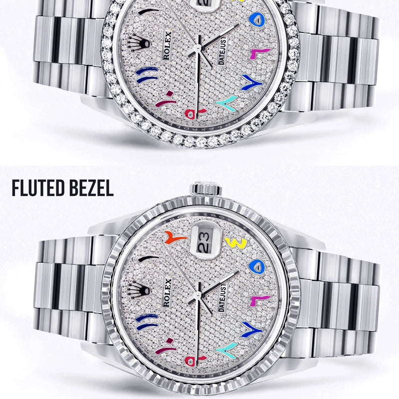 Diamond Mens Rolex Datejust Watch 16200  | 36MM | Full Diamond Color Arabic Dial | Oyster Band