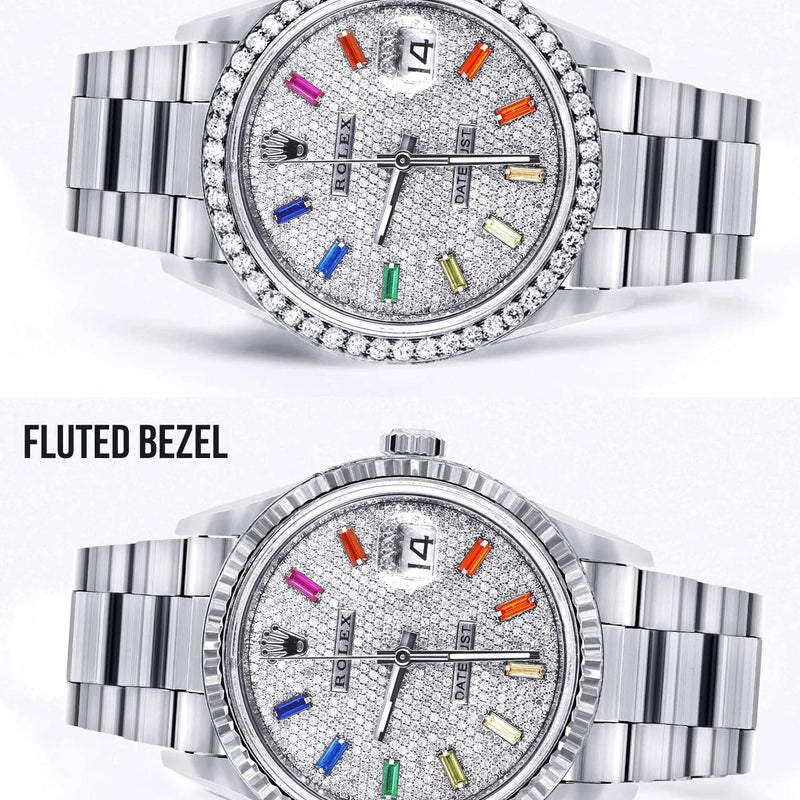 Diamond Mens Rolex Datejust Watch 16200  | 36MM | Full Diamond Color Baguettes Dial | Oyster Band