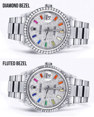 Diamond Mens Rolex Datejust Watch 16200  | 36MM | Full Diamond Color Baguettes Dial | Oyster Band