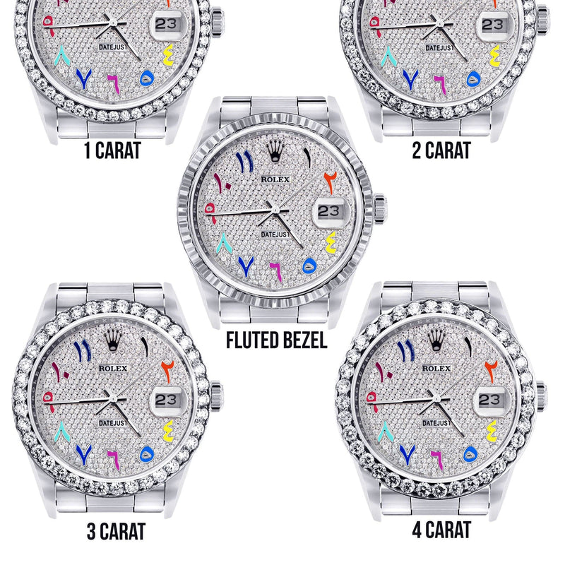 Diamond Mens Rolex Datejust Watch 16200  | 36MM | Full Diamond Color Arabic Dial | Oyster Band