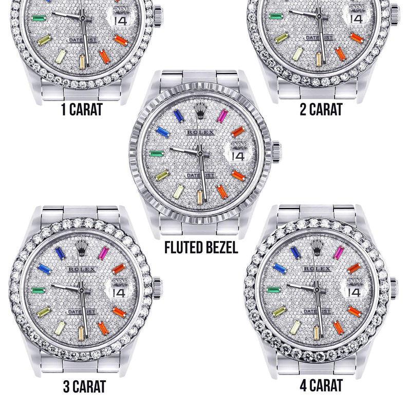 Diamond Mens Rolex Datejust Watch 16200  | 36MM | Full Diamond Color Baguettes Dial | Oyster Band