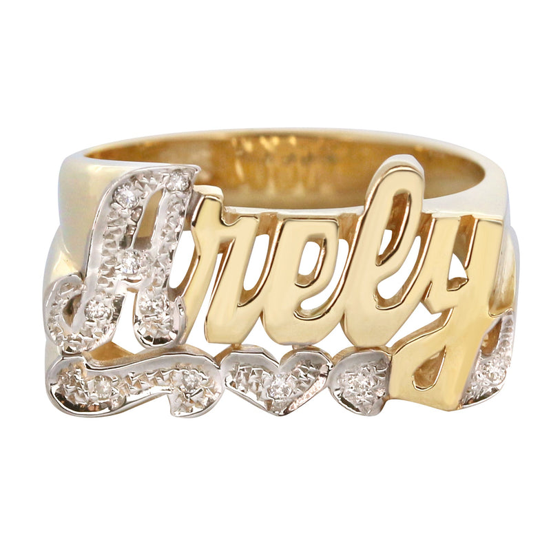 14K Diamond Two Tone Gold Name Ring | Appx. 5.6 Grams