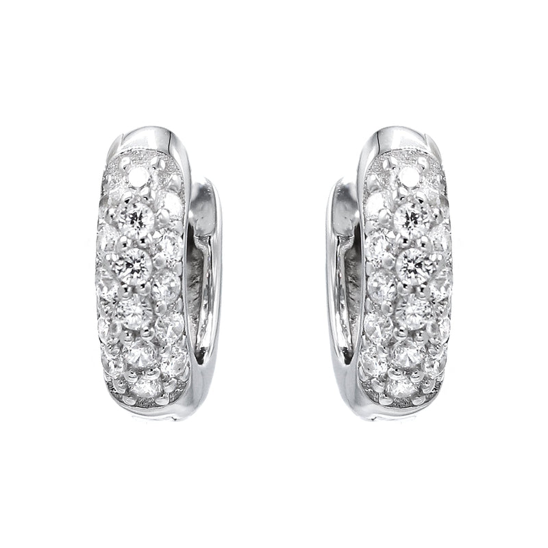 Silver Round Clear CZ Hoop Earrings | Appx. 2.3 Grams
