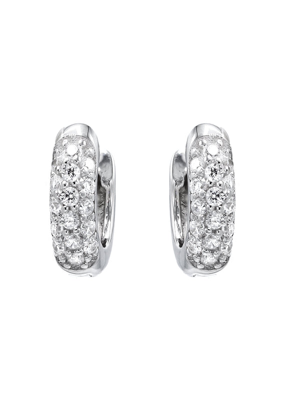 Silver Round Clear CZ Hoop Earrings | Appx. 2.3 Grams