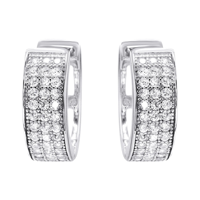 Silver Round Clear CZ Hoop Earrings | Appx. 3 Grams