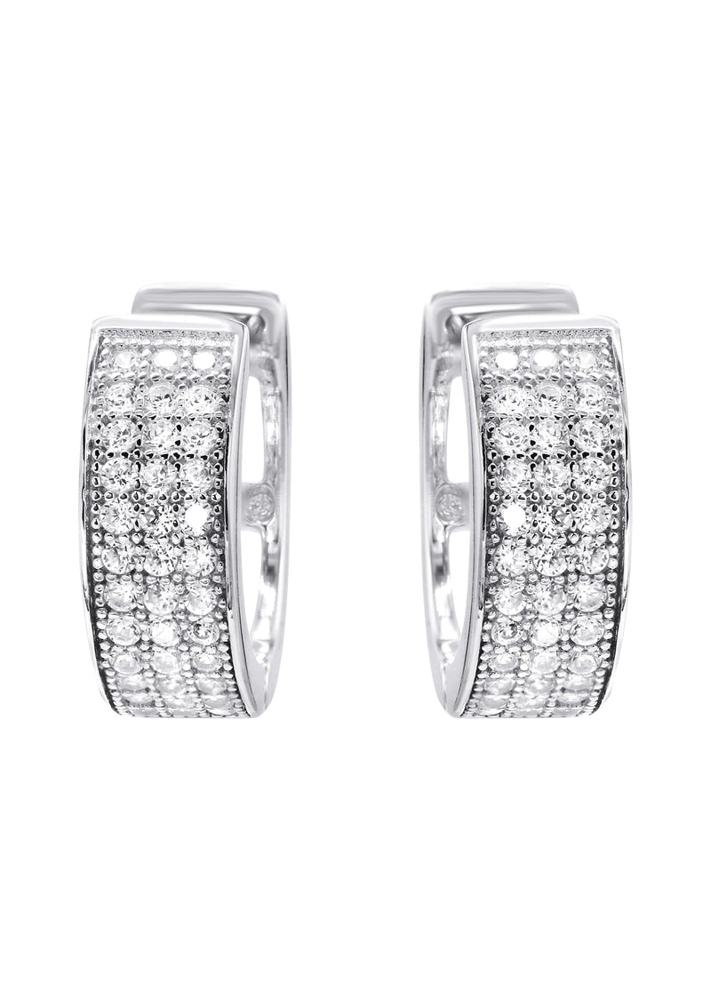 Silver Round Clear CZ Hoop Earrings | Appx. 3 Grams