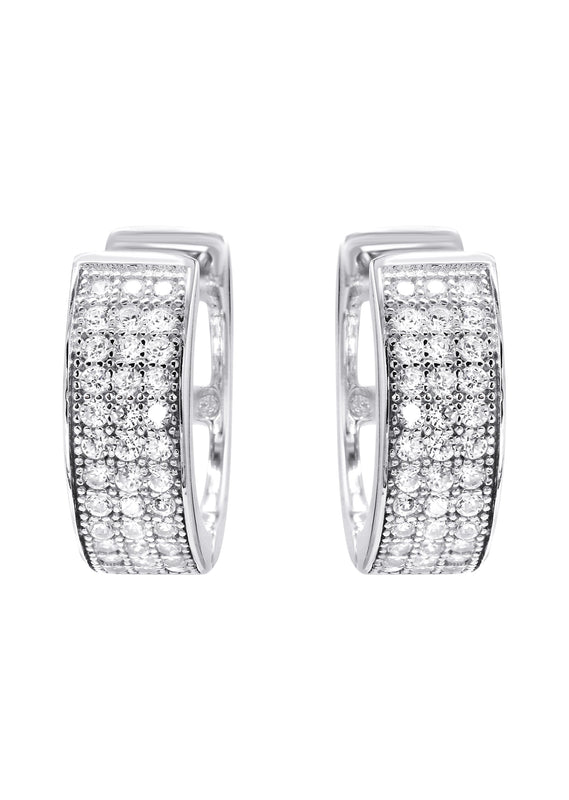 Silver Round Clear CZ Hoop Earrings | Appx. 3 Grams