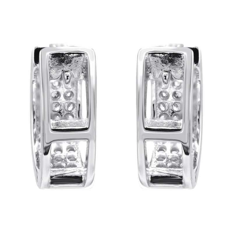 Silver Round Clear CZ Hoop Earrings | Appx. 3 Grams