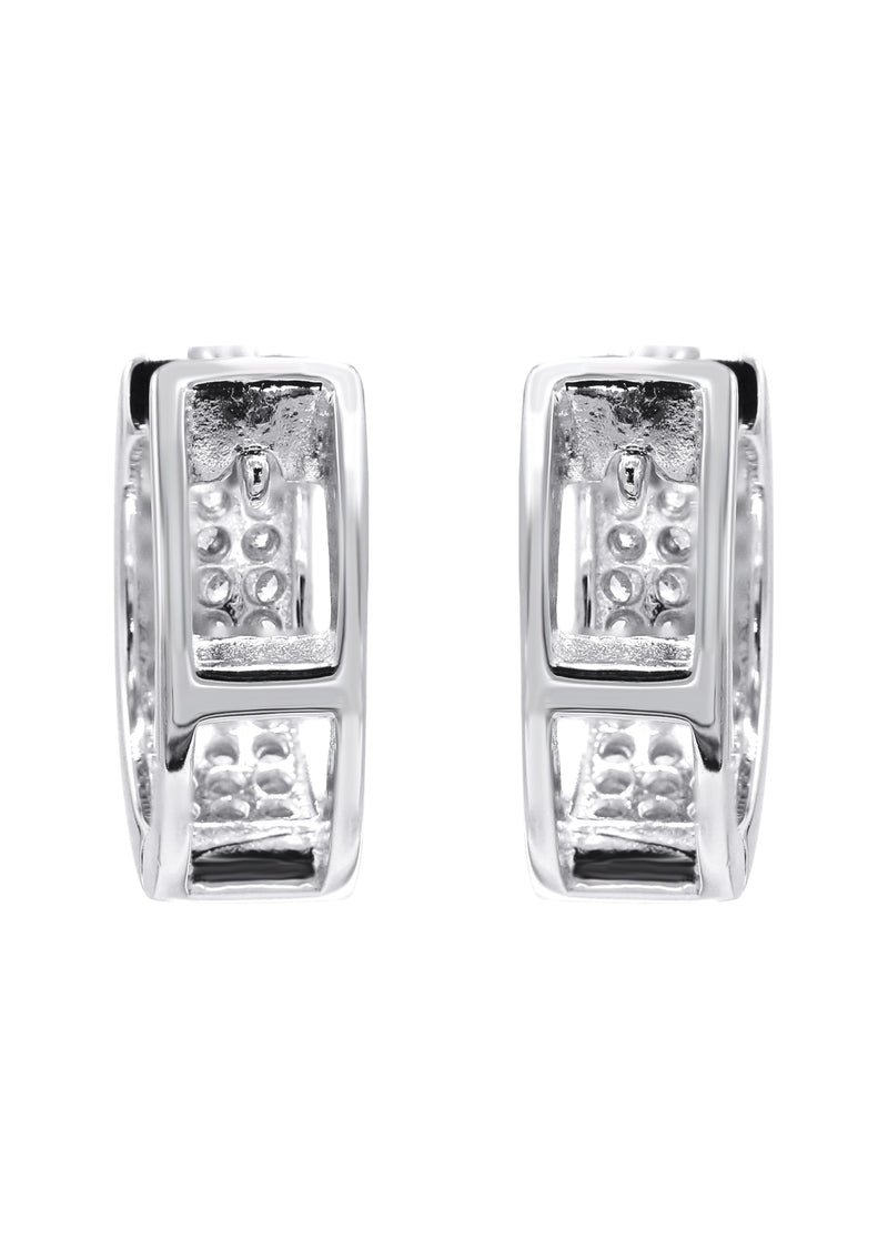 Silver Round Clear CZ Hoop Earrings | Appx. 3 Grams