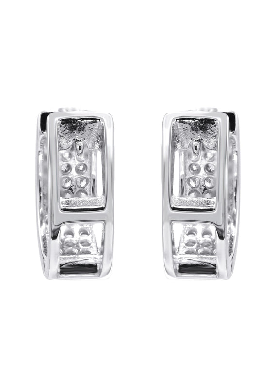 Silver Round Clear CZ Hoop Earrings | Appx. 3 Grams