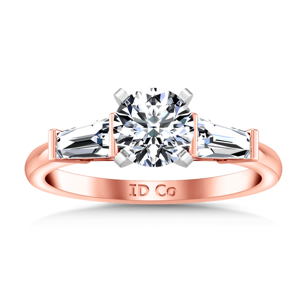 Three Stone Diamond EngagementRing Prong Channel Set Tappered Baguette 14K Rose Gold