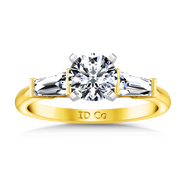 Three Stone Diamond Engagement Ring Prong Channel Set Tappered Baguette 14K Yellow Gold