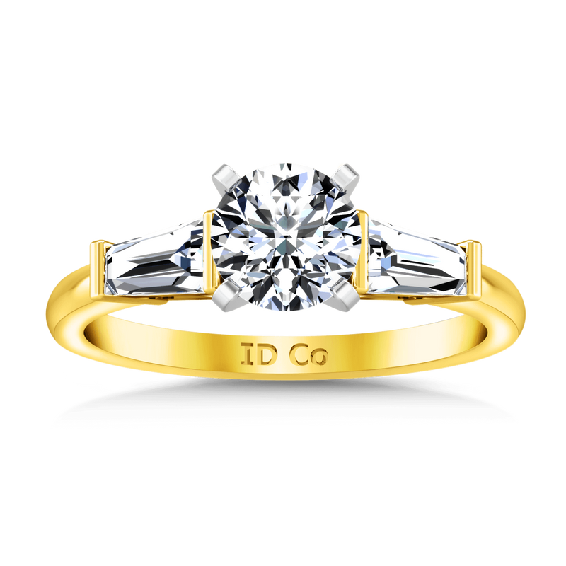 Three Stone Diamond Engagement Ring Prong Channel Set Tappered Baguette 14K Yellow Gold