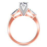 Three Stone Diamond EngagementRing Prong Channel Set Tappered Baguette 14K Rose Gold