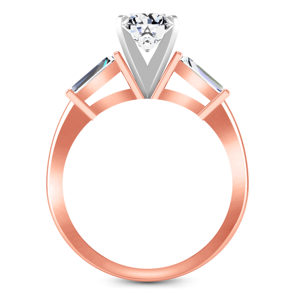 Three Stone Diamond EngagementRing Prong Channel Set Tappered Baguette 14K Rose Gold
