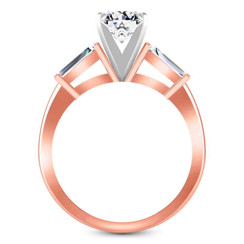 Three Stone Diamond EngagementRing Prong Channel Set Tappered Baguette 14K Rose Gold