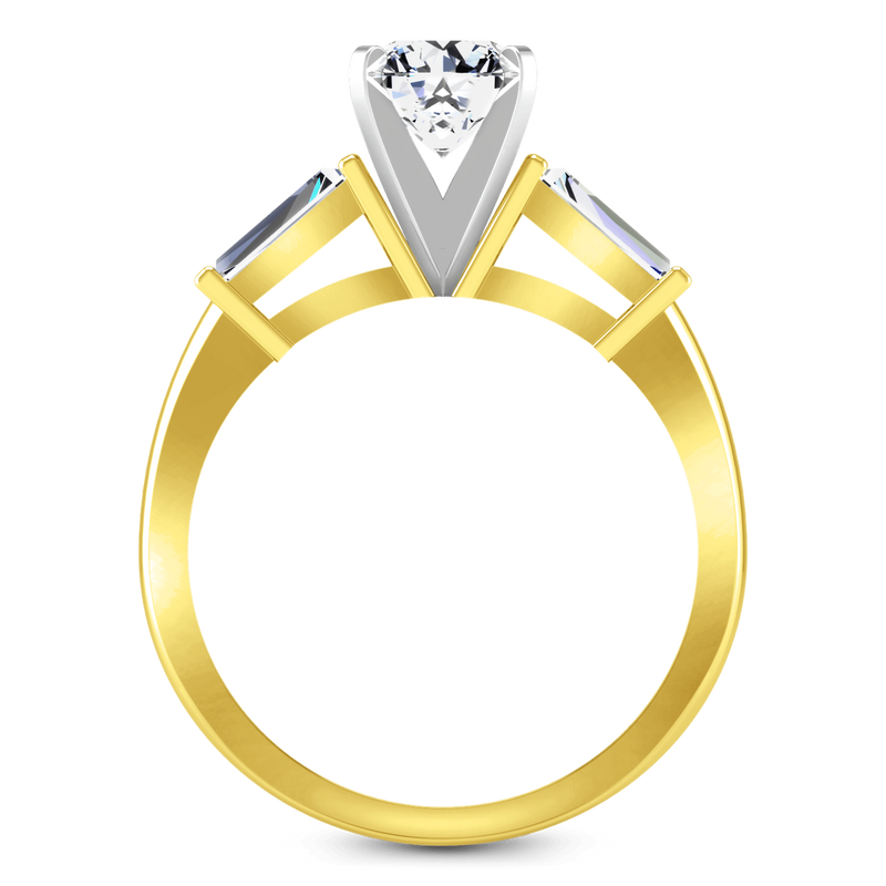 Three Stone Diamond Engagement Ring Prong Channel Set Tappered Baguette 14K Yellow Gold
