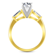 Three Stone Diamond Engagement Ring Prong Channel Set Tappered Baguette 14K Yellow Gold