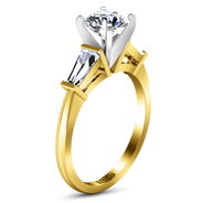 Three Stone Diamond Engagement Ring Prong Channel Set Tappered Baguette 14K Yellow Gold