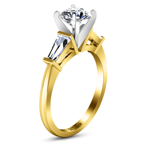 Three Stone Diamond Engagement Ring Prong Channel Set Tappered Baguette 14K Yellow Gold