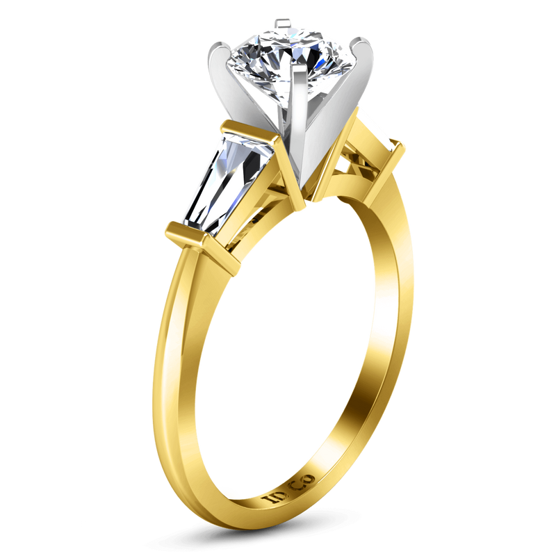 Three Stone Diamond Engagement Ring Prong Channel Set Tappered Baguette 14K Yellow Gold