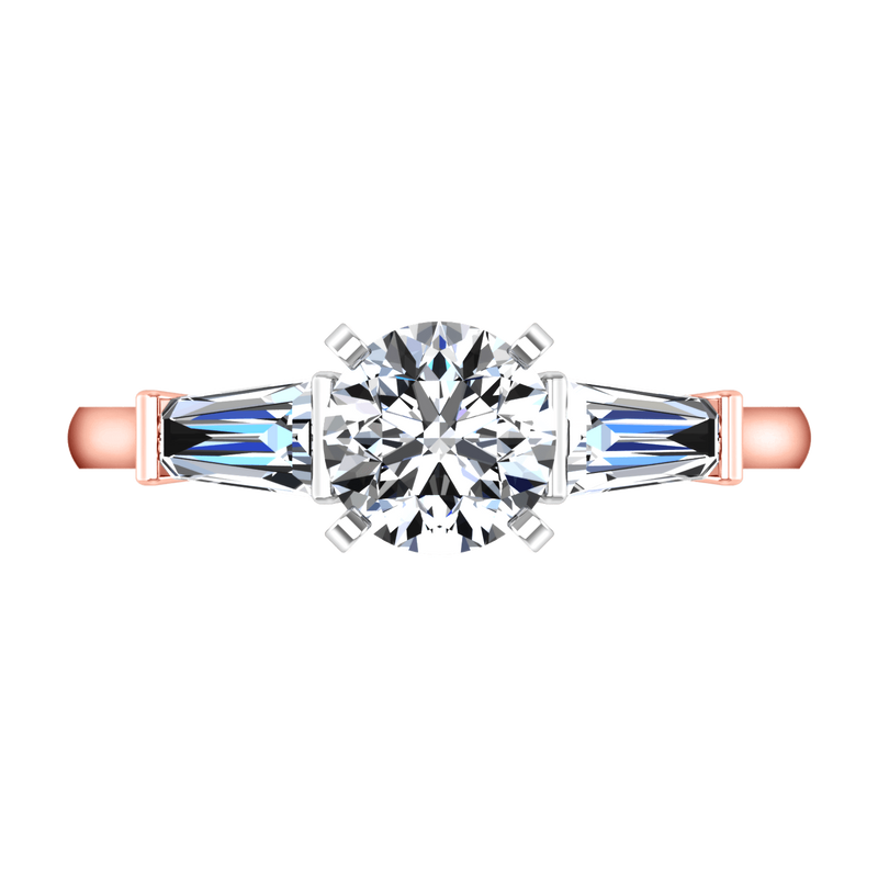 Three Stone Diamond EngagementRing Prong Channel Set Tappered Baguette 14K Rose Gold