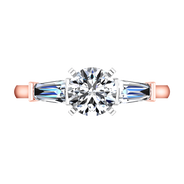 Three Stone Diamond EngagementRing Prong Channel Set Tappered Baguette 14K Rose Gold