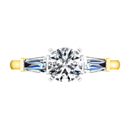 Three Stone Diamond Engagement Ring Prong Channel Set Tappered Baguette 14K Yellow Gold