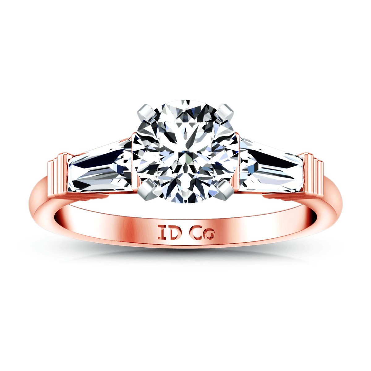 Three Stone Diamond EngagementRing Structural Tapered Baguette 14K Rose Gold