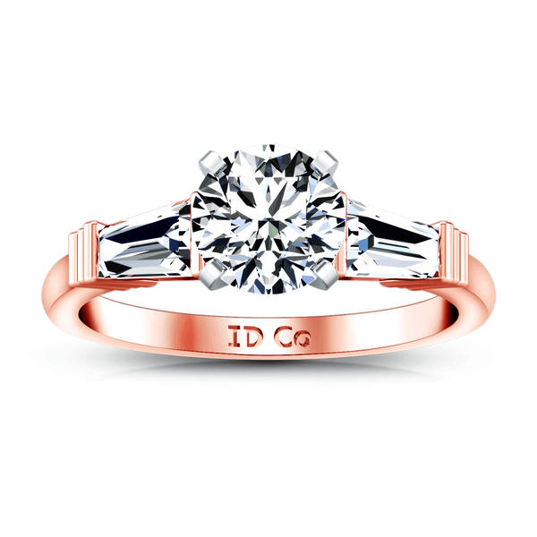 Three Stone Diamond EngagementRing Structural Tapered Baguette 14K Rose Gold