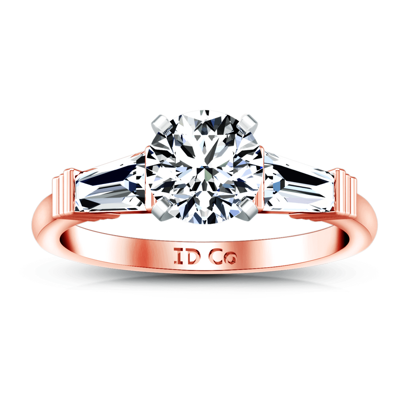 Three Stone Diamond EngagementRing Structural Tapered Baguette 14K Rose Gold
