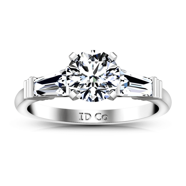 Three Stone Engagement Ring Structural Tapered Baguette 14K White Gold