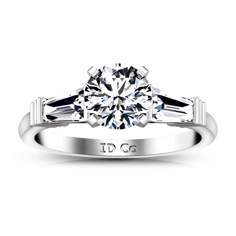 Three Stone Engagement Ring Structural Tapered Baguette 14K White Gold