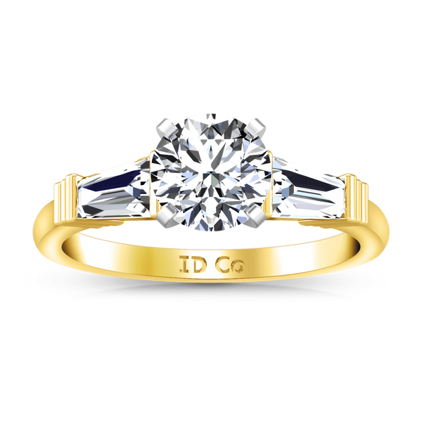 Three Stone Diamond Engagement Ring Structural Tapered Baguette 14K Yellow Gold