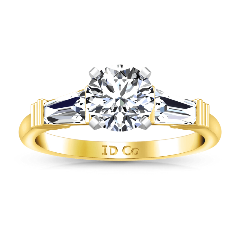 Three Stone Diamond Engagement Ring Structural Tapered Baguette 14K Yellow Gold