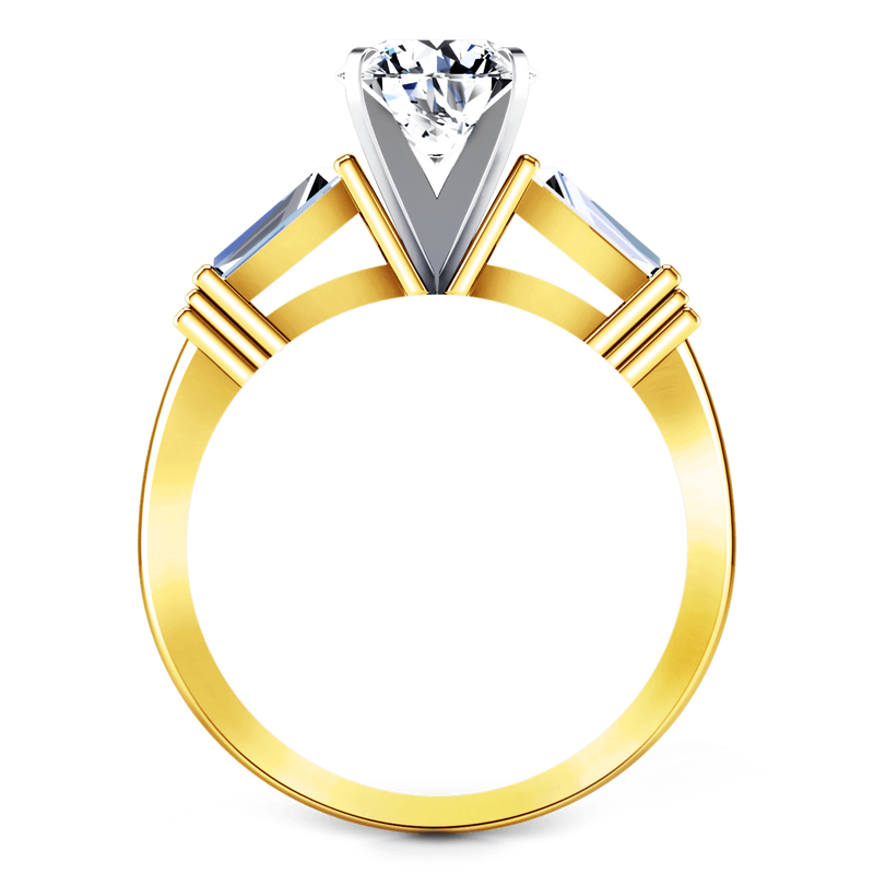 Three Stone Diamond Engagement Ring Structural Tapered Baguette 14K Yellow Gold