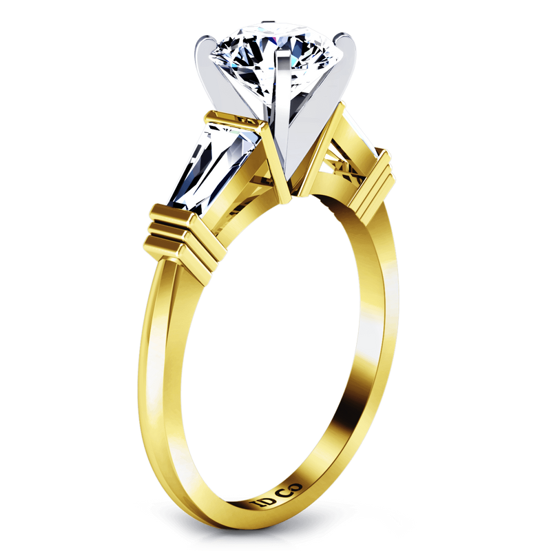 Three Stone Diamond Engagement Ring Structural Tapered Baguette 14K Yellow Gold