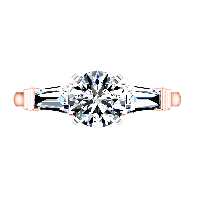 Three Stone Diamond EngagementRing Structural Tapered Baguette 14K Rose Gold