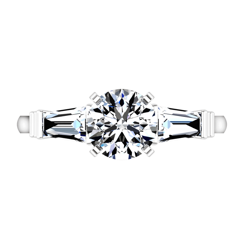 Three Stone Engagement Ring Structural Tapered Baguette 14K White Gold