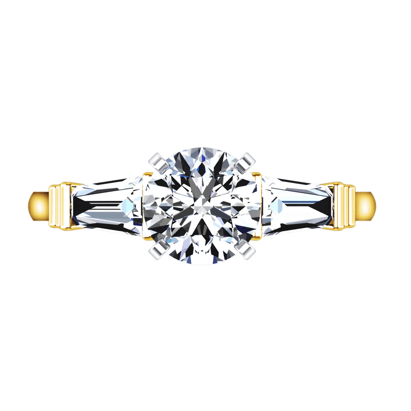 Three Stone Diamond Engagement Ring Structural Tapered Baguette 14K Yellow Gold