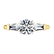 Three Stone Diamond Engagement Ring Structural Tapered Baguette 14K Yellow Gold