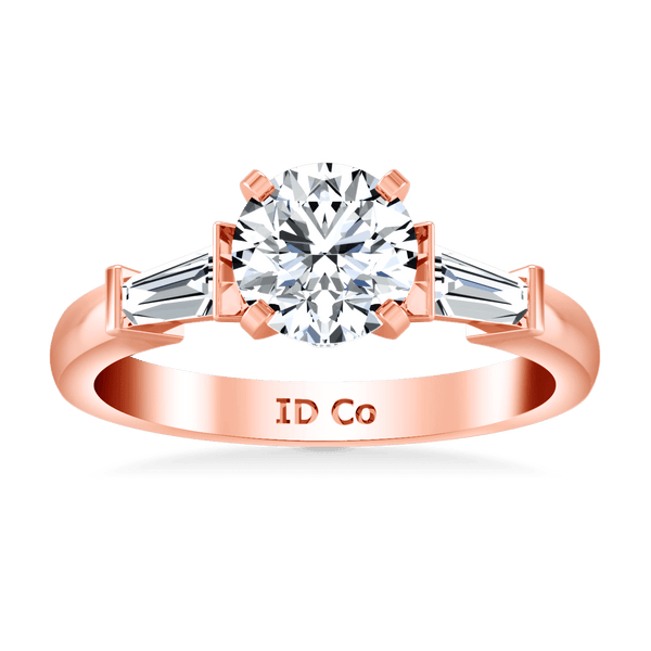 Pave Diamond Engagement Ring Classic Baguette 14K Rose Gold