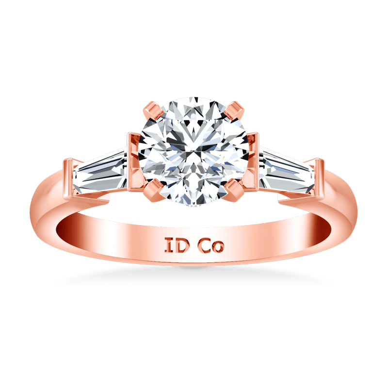 Pave Diamond Engagement Ring Classic Baguette 14K Rose Gold